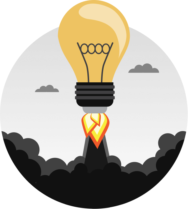 Rocket-shaped light bulb symbolizing a new idea launch